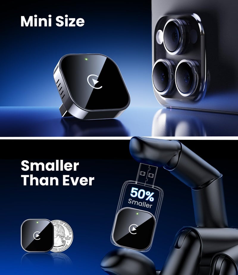 Teeran Wireless CarPlay Adapter 2025 Upgrade Wired CarPlay to Wireless, Mini Cube Design for Cars with Built-in Wired Apple CarPlay Plug and Play Easy Use Fast Stable Connection Car Play for iPhone - Image 3